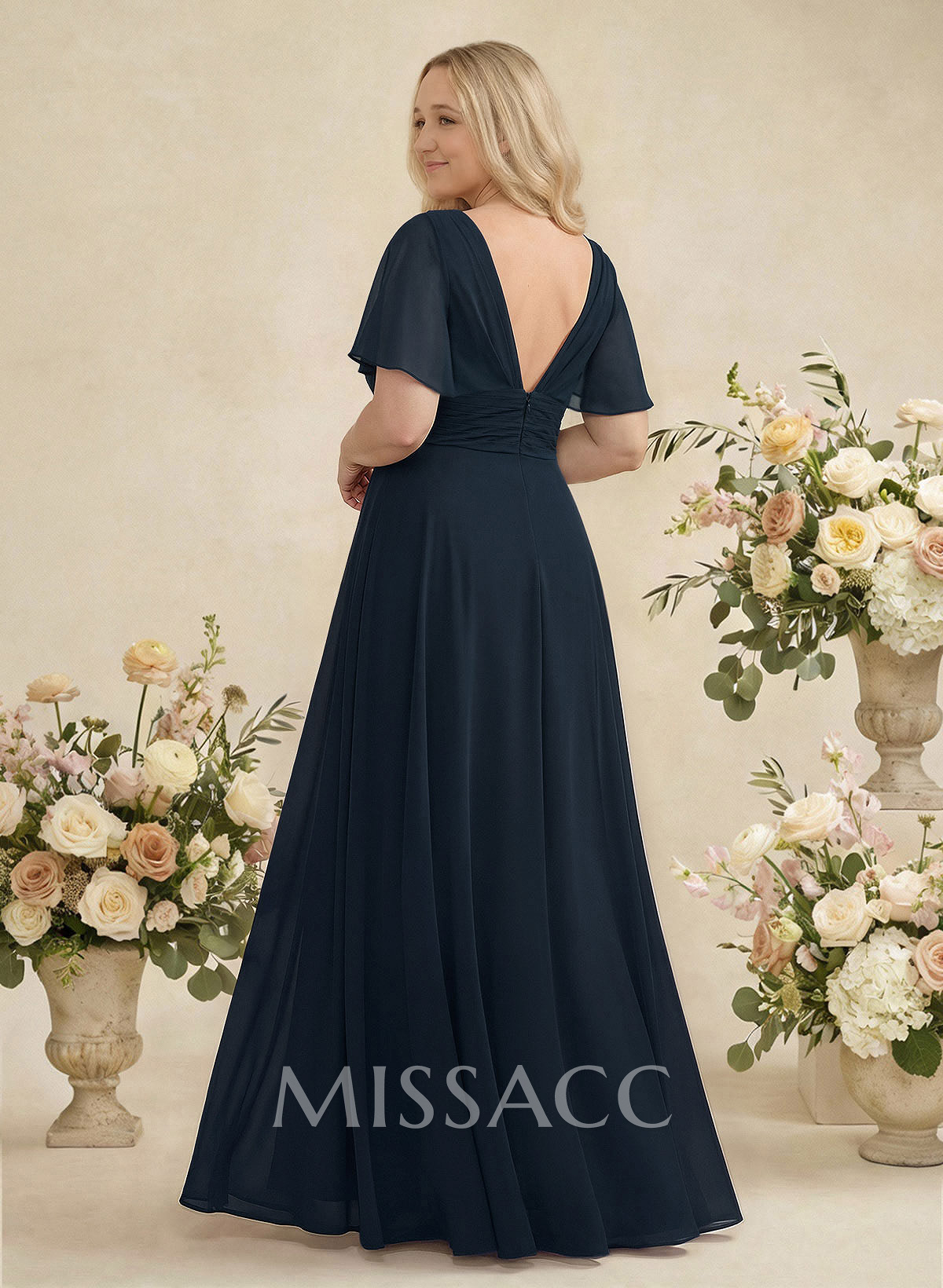 V-Neck Chiffon Bridesmaid Dresses With Short Sleeves V-Neck Chiffon Bridesmaid Dresses With Short Sleeves