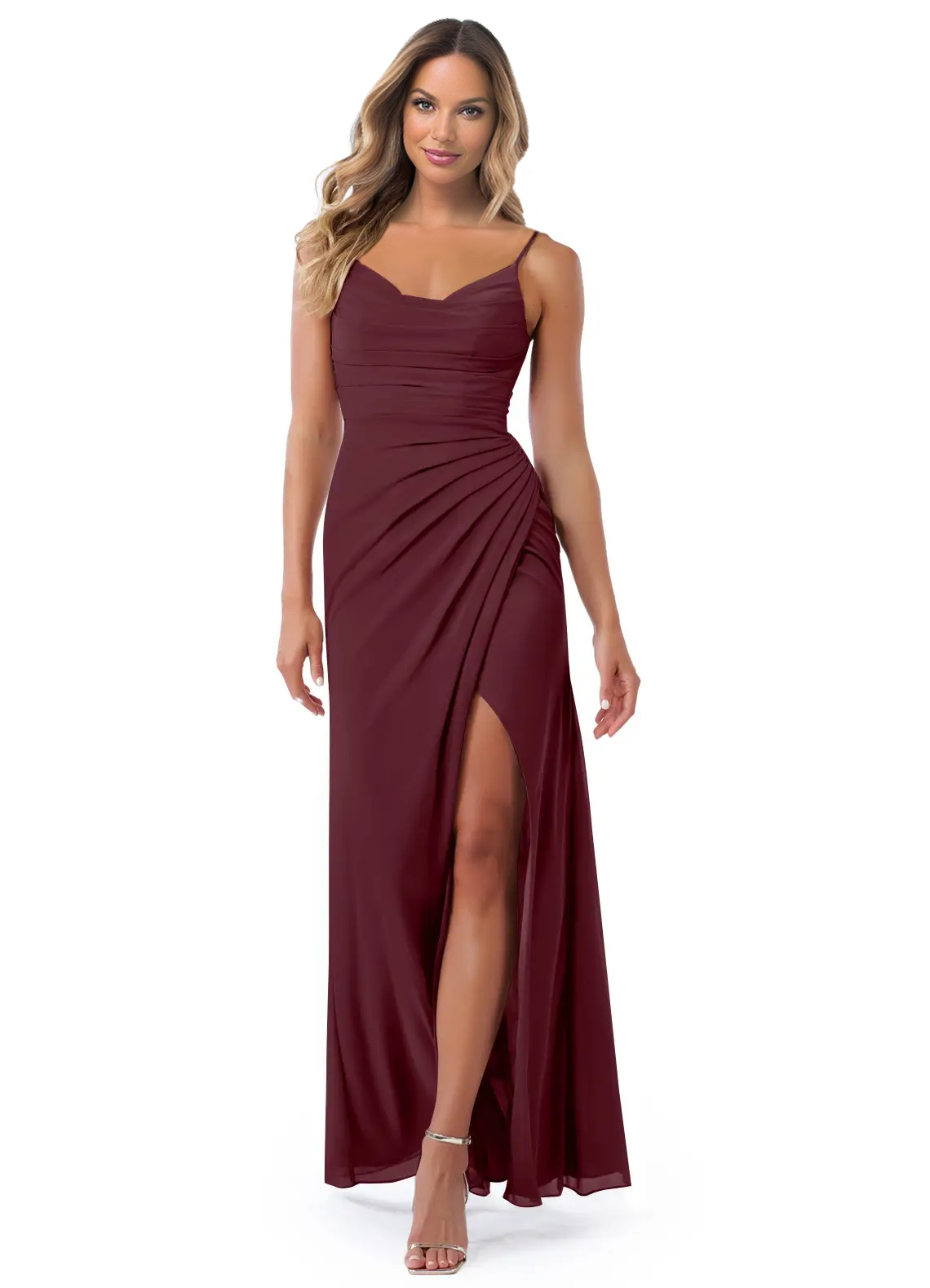 Cowl Neck Sheath/Column Bridesmaid Dresses With Chiffon