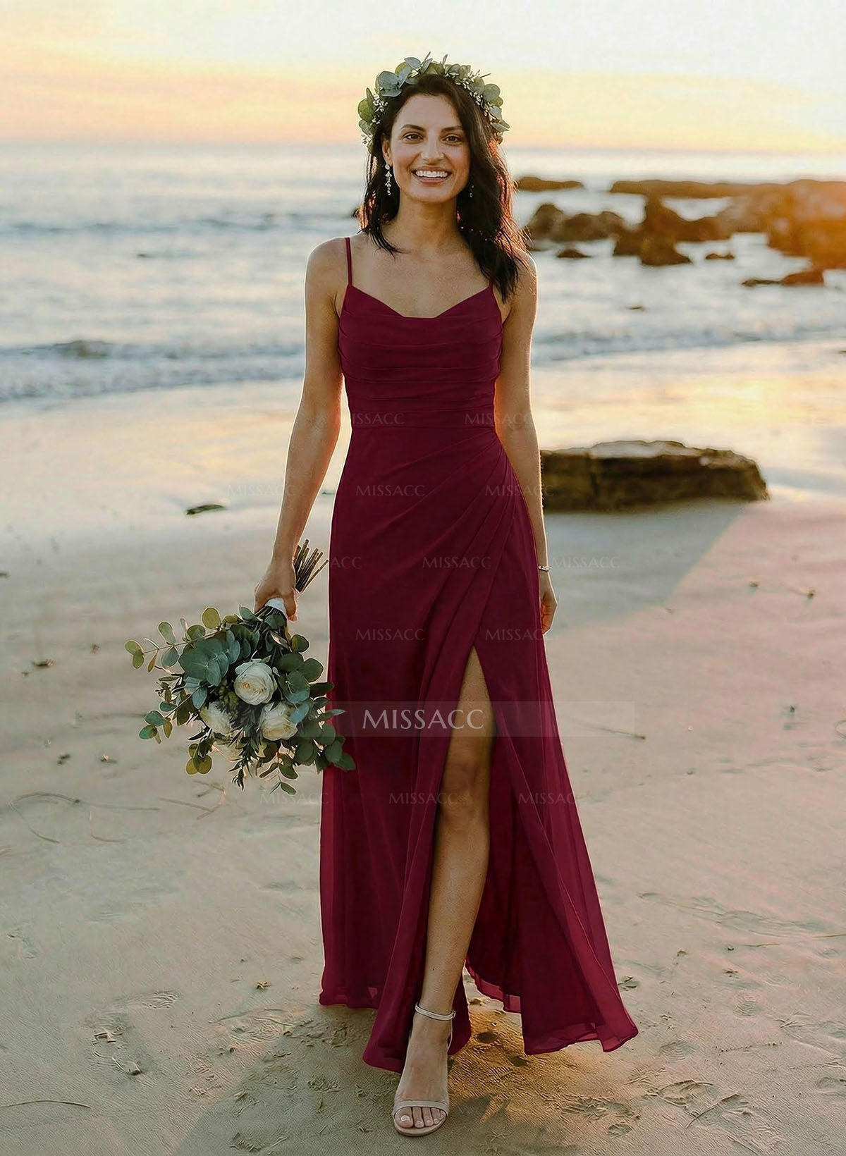 Cowl Neck Sheath/Column Bridesmaid Dresses With Chiffon