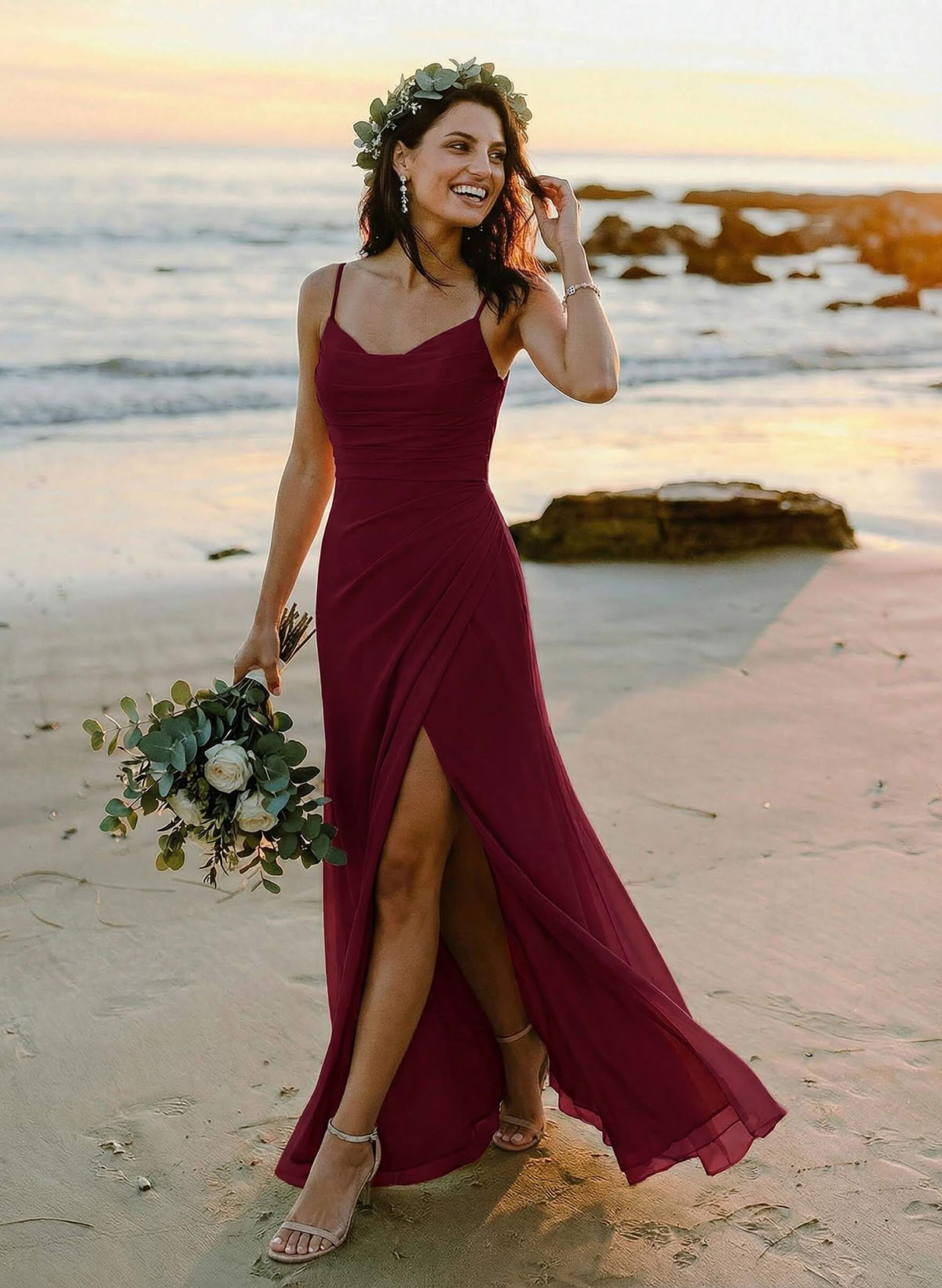 Cowl Neck Sheath/Column Bridesmaid Dresses With Chiffon Cowl Neck Sheath/Column Bridesmaid Dresses With Chiffon