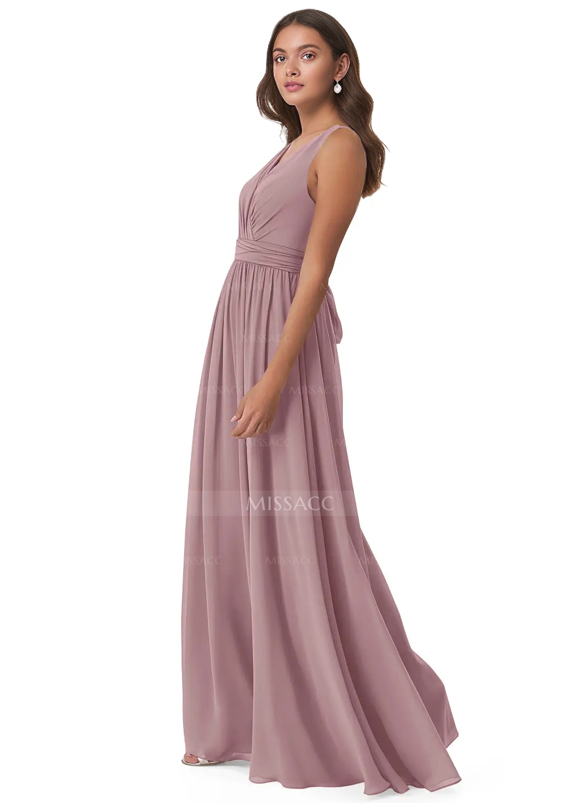 Chiffon V-Neck Bridesmaid Dresses With Open Back