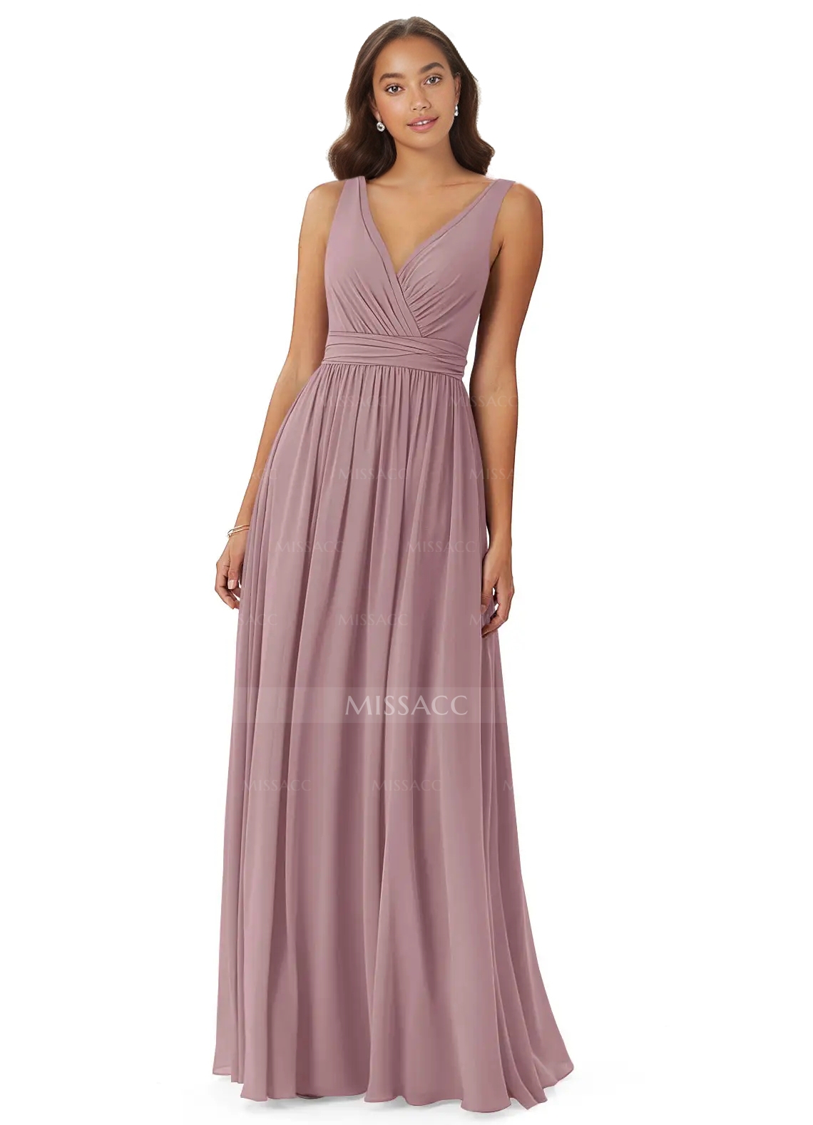 Chiffon V-Neck Bridesmaid Dresses With Open Back