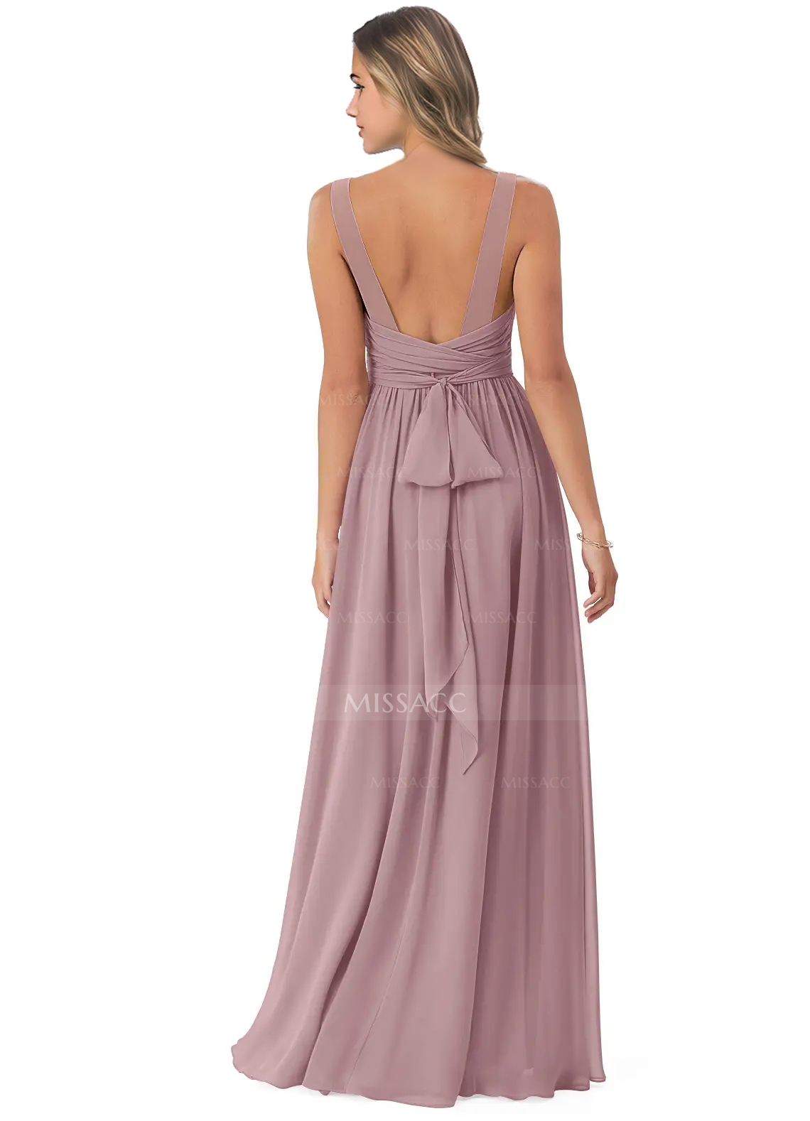 Chiffon V-Neck Bridesmaid Dresses With Open Back