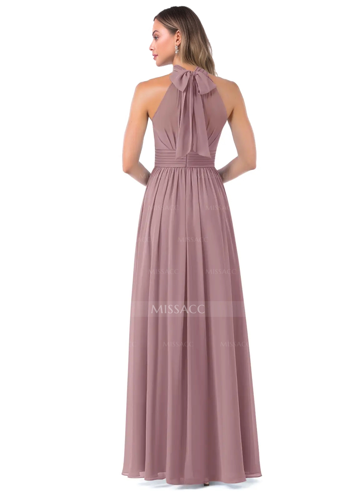 Illusion High Neck Chiffon Bridesmaid Gown Papaya Plus Size