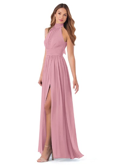 High Neck Chiffon Bridesmaid Dresses With Bow