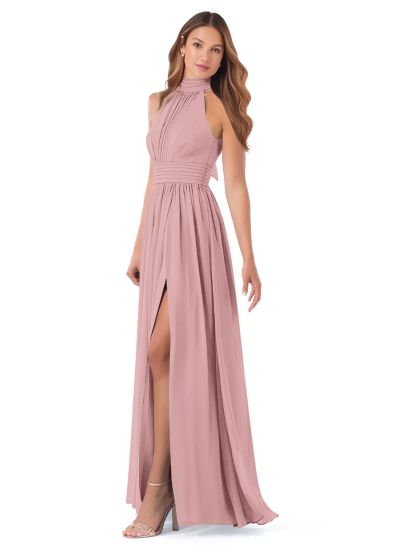 High Neck Chiffon Bridesmaid Dresses With Bow