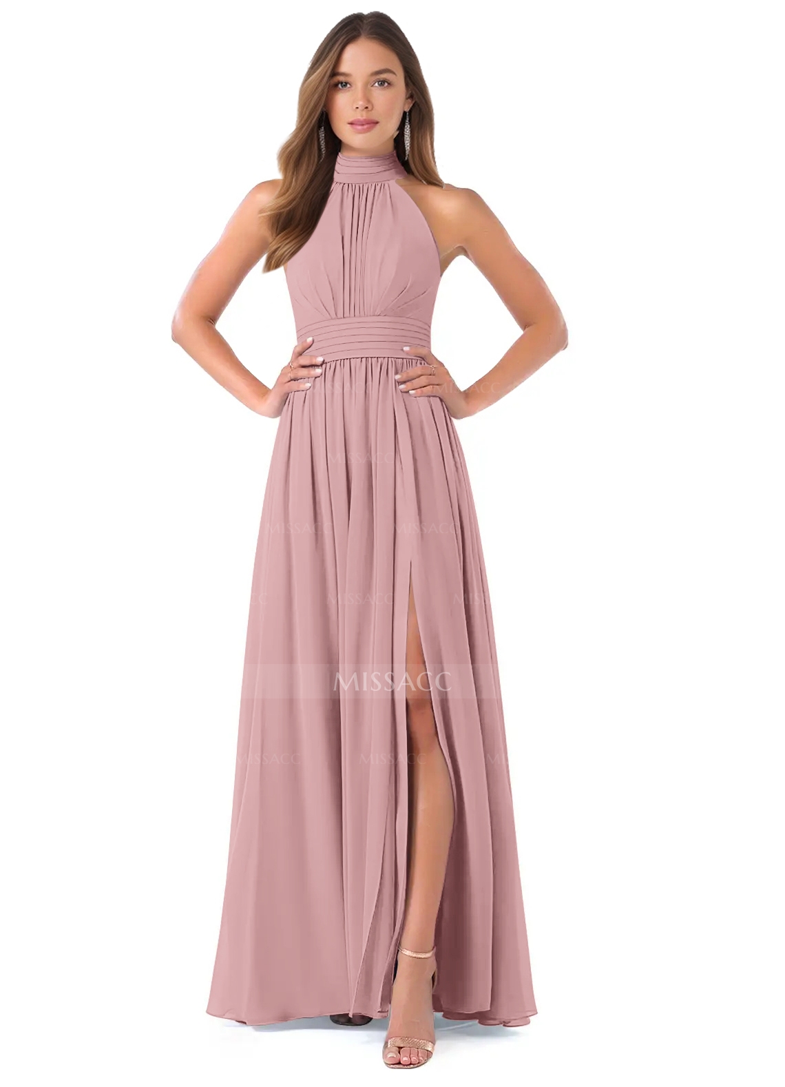 High Neck Chiffon Bridesmaid Dresses With Bow