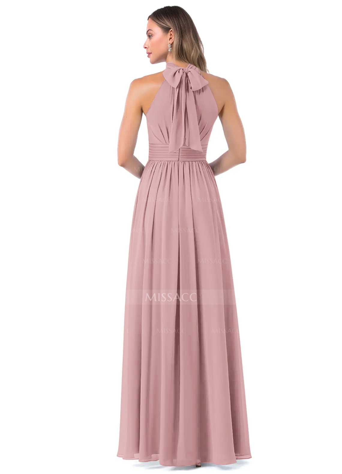 High Neck Chiffon Bridesmaid Dresses With Bow