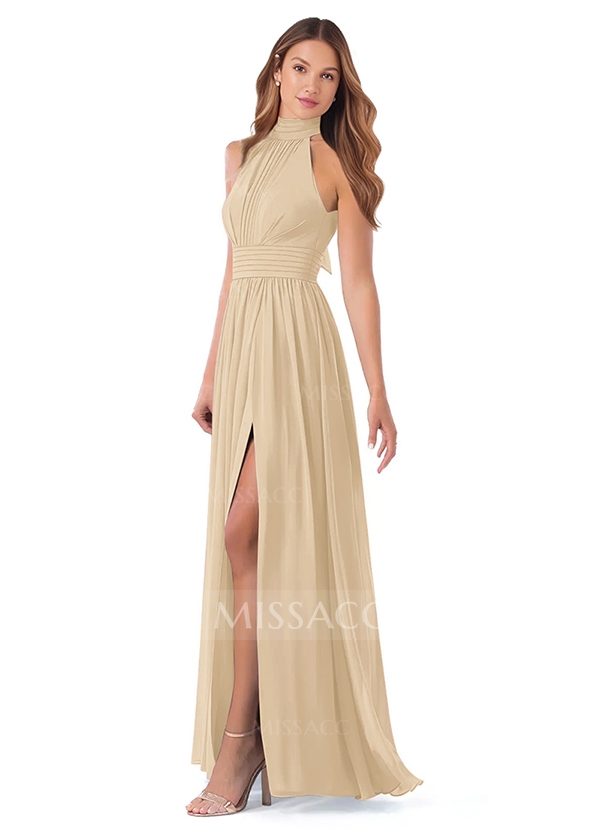 High Neck Chiffon Bridesmaid Dresses With Bow - Missacc