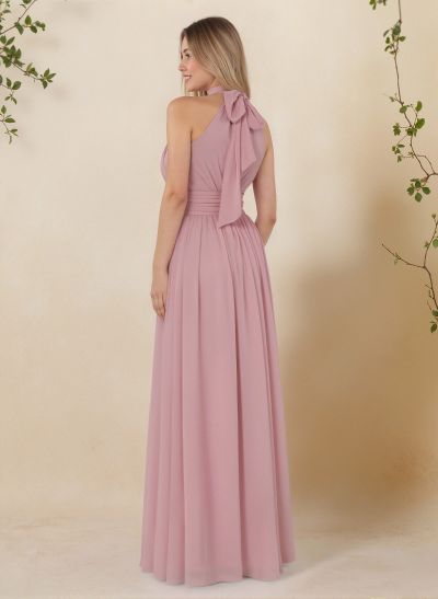 High Neck Chiffon Bridesmaid Dresses With Bow