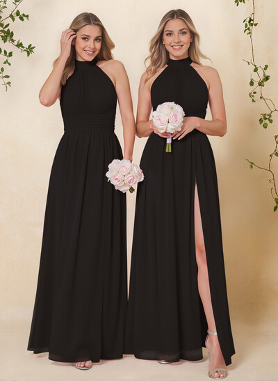 High Neck Chiffon Bridesmaid Dresses With Bow