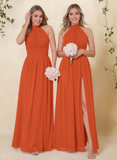 High Neck Chiffon Bridesmaid Dresses With Bow