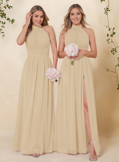High Neck Chiffon Bridesmaid Dresses With Bow