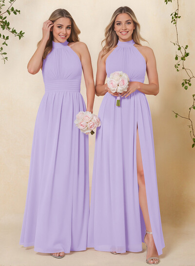 High Neck Chiffon Bridesmaid Dresses With Bow