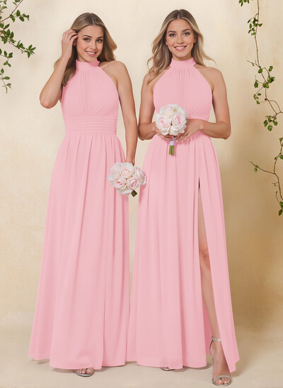 High Neck Chiffon Bridesmaid Dresses With Bow