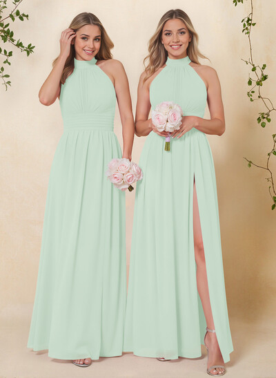 High Neck Chiffon Bridesmaid Dresses With Bow