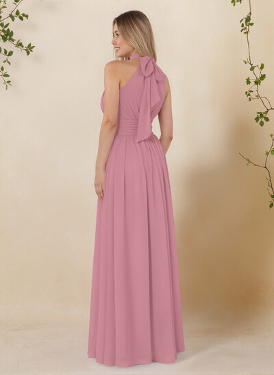 High Neck Chiffon Bridesmaid Dresses With Bow
