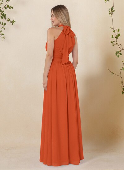 High Neck Chiffon Bridesmaid Dresses With Bow