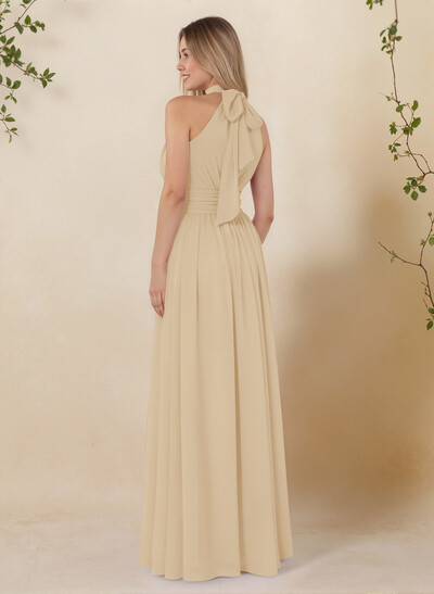 High Neck Chiffon Bridesmaid Dresses With Bow