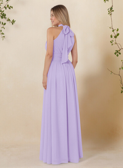High Neck Chiffon Bridesmaid Dresses With Bow