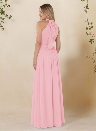 High Neck Chiffon Bridesmaid Dresses With Bow