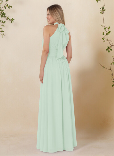 High Neck Chiffon Bridesmaid Dresses With Bow