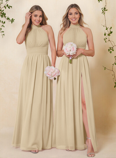 High Neck Chiffon Bridesmaid Dresses With Bow