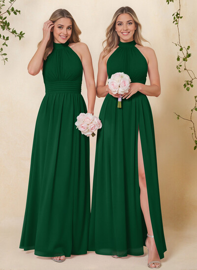 High Neck Chiffon Bridesmaid Dresses With Bow