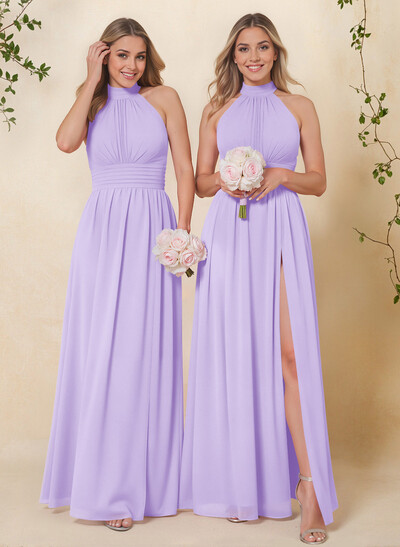 High Neck Chiffon Bridesmaid Dresses With Bow