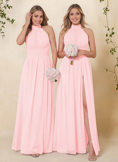 High Neck Chiffon Bridesmaid Dresses With Bow