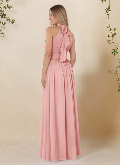 High Neck Chiffon Bridesmaid Dresses With Bow