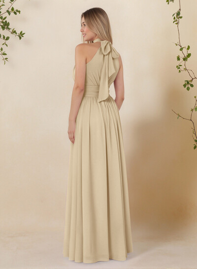 High Neck Chiffon Bridesmaid Dresses With Bow