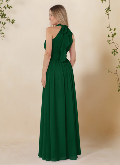 High Neck Chiffon Bridesmaid Dresses With Bow
