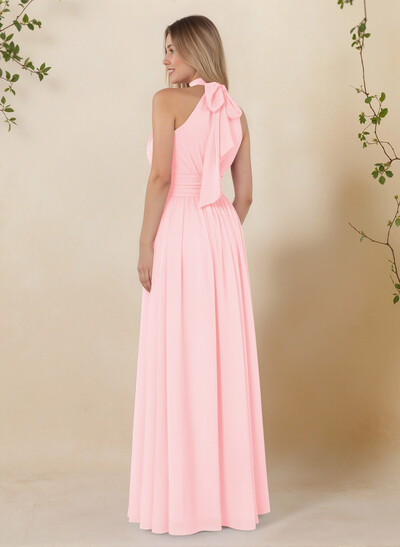 High Neck Chiffon Bridesmaid Dresses With Bow
