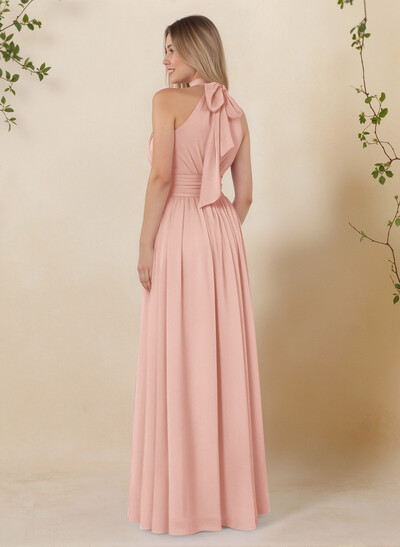 High Neck Chiffon Bridesmaid Dresses With Bow