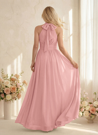 High Neck Chiffon Bridesmaid Dresses With Bow