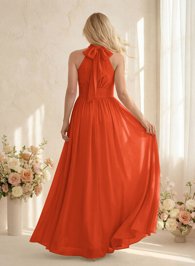 High Neck Chiffon Bridesmaid Dresses With Bow