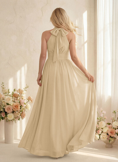 High Neck Chiffon Bridesmaid Dresses With Bow
