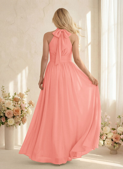 High Neck Chiffon Bridesmaid Dresses With Bow