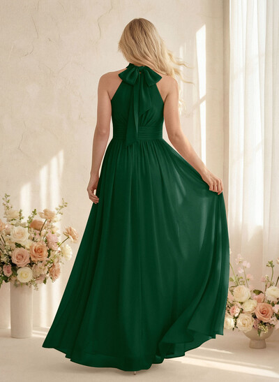 High Neck Chiffon Bridesmaid Dresses With Bow