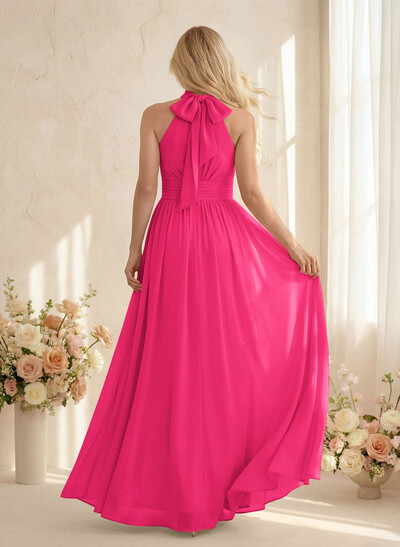 High Neck Chiffon Bridesmaid Dresses With Bow