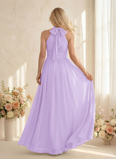 High Neck Chiffon Bridesmaid Dresses With Bow
