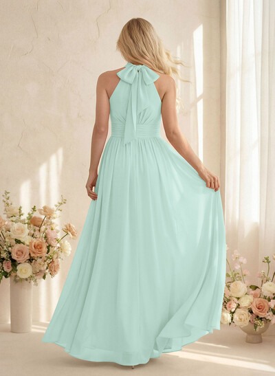 High Neck Chiffon Bridesmaid Dresses With Bow