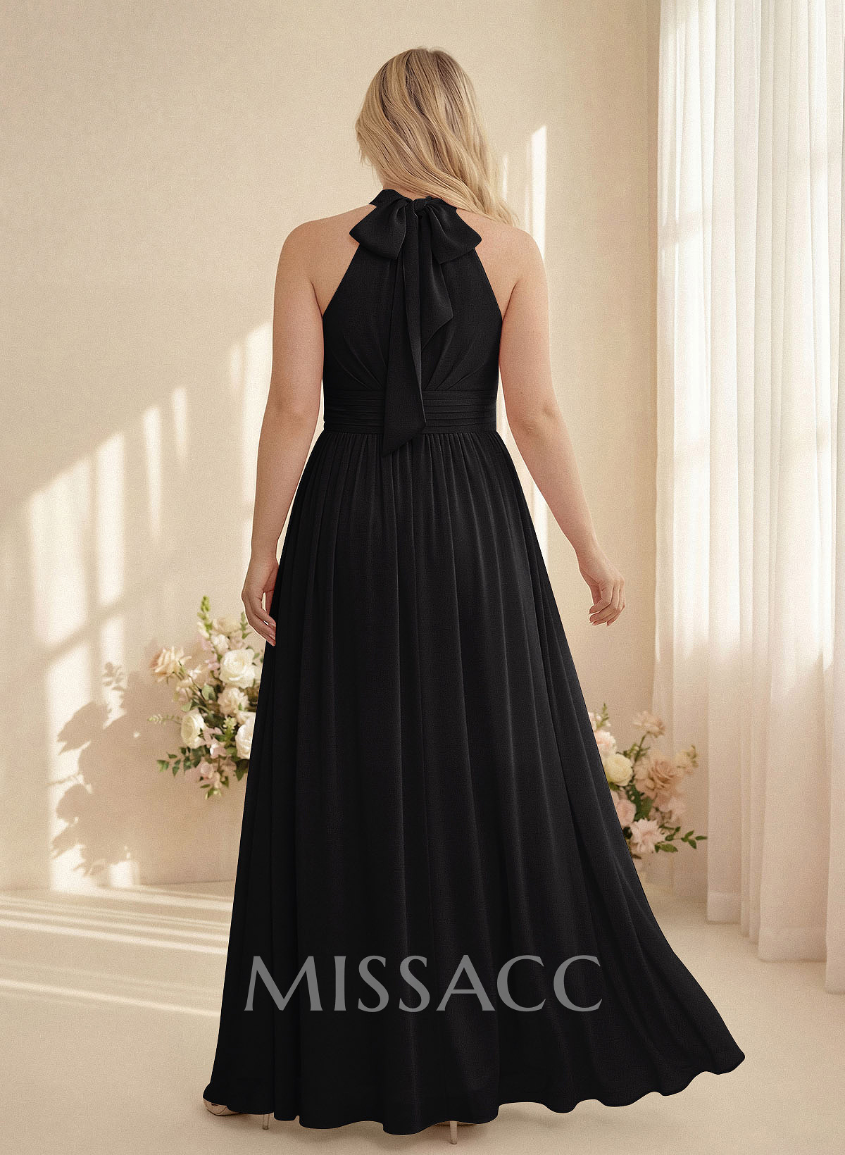 High Neck Chiffon Bridesmaid Dresses With Bow