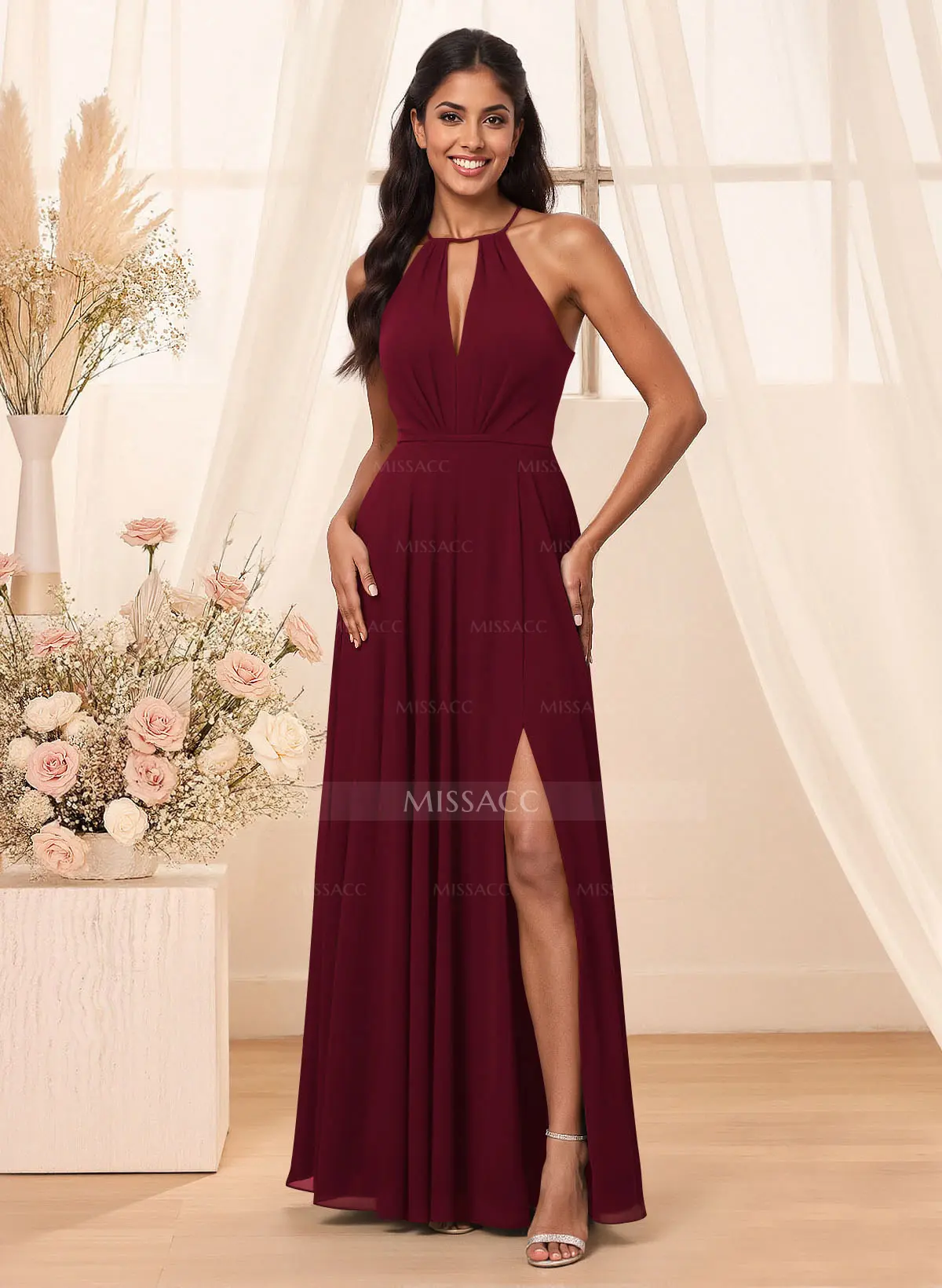 bridesmaid dresses open back Leah Stretch Satin main image 0