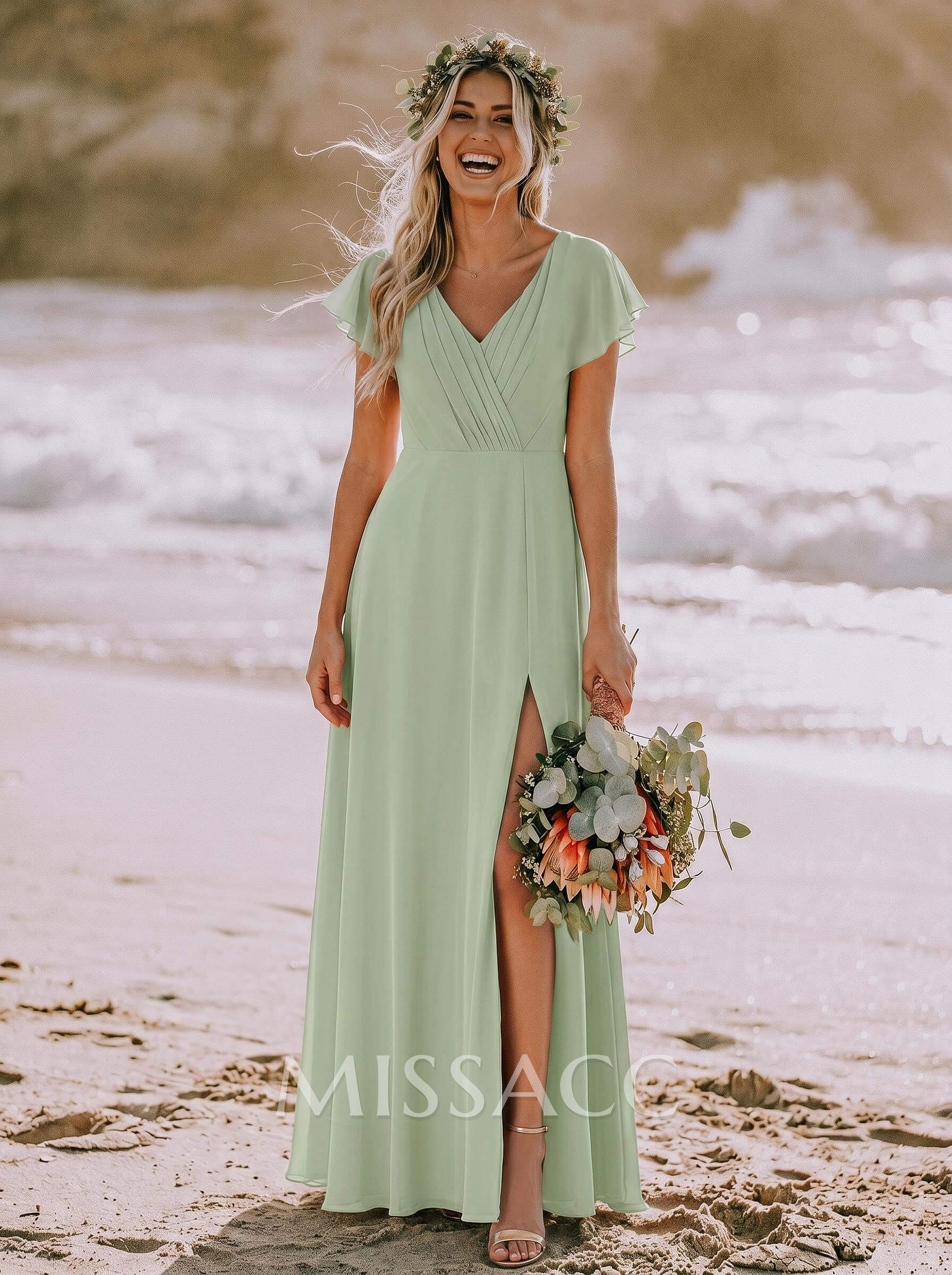 Long Chiffon Bridesmaid Dresses With V-Neck Long Chiffon Bridesmaid Dresses With V-Neck