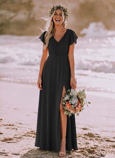 Long Chiffon V-Neck Bridesmaid Dresses