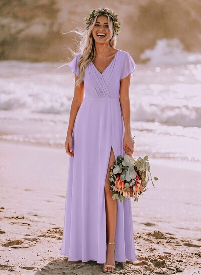 Long Chiffon V-Neck Bridesmaid Dresses