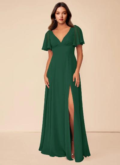 A-Line Split Front Bridesmaid Dress With Back Hole 