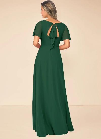 A-Line Split Front Bridesmaid Dress With Back Hole